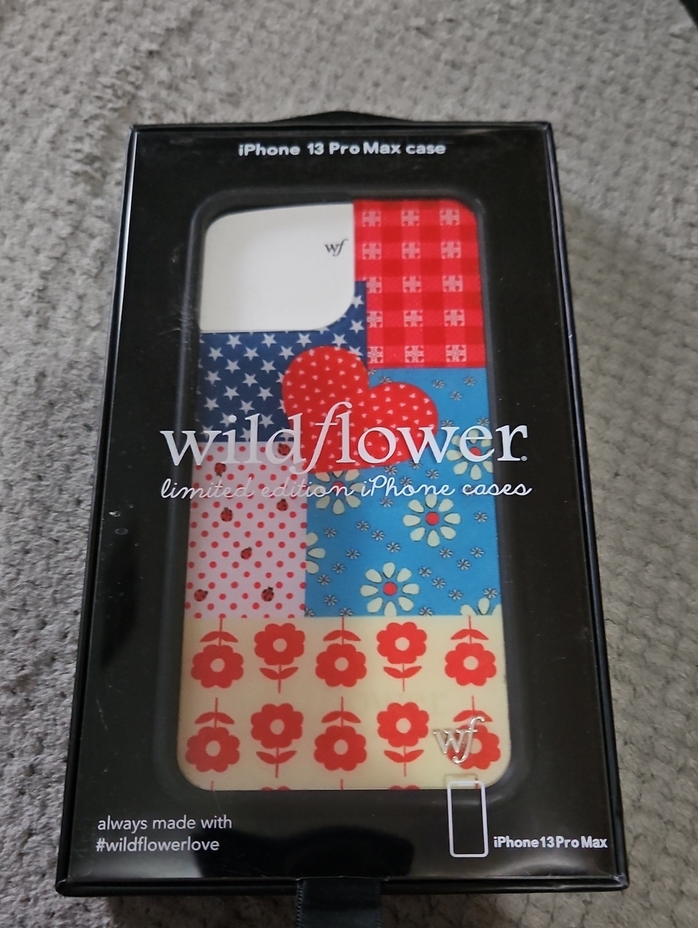 Wildflowers iPhone 13 Pro Max Case - Red, Blue, Cream Patchwork Floral Hearts
